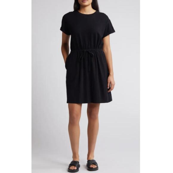 New CASLON NORDSTROM Black Drawstring Waist Organic Cotton T-Shirt Dress Size XL - Picture 1 of 9